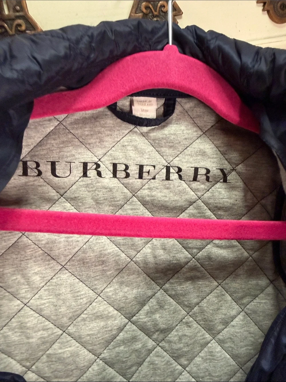 Burberry Kids Diamond-Quilted Barn Jacket in navy blue Size 18 Months